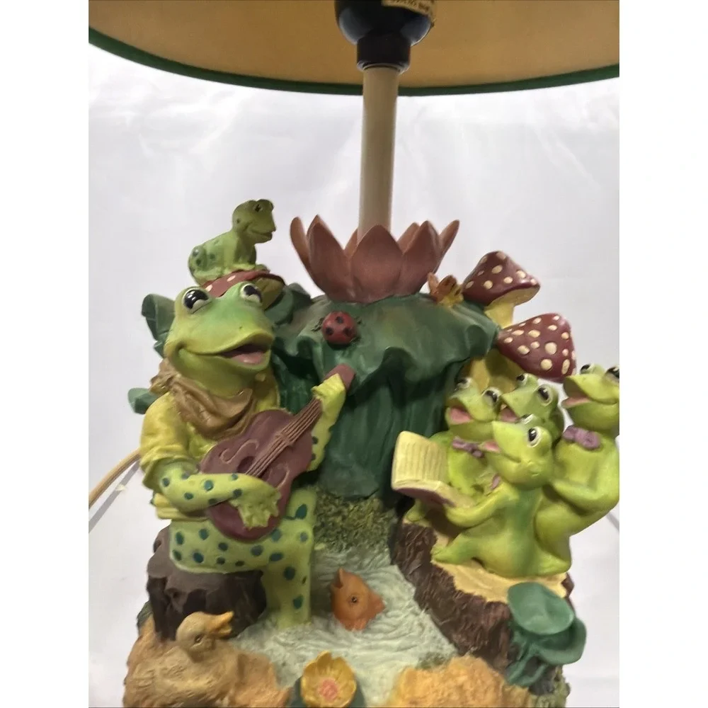 Vintage Frog Table Lamp Mushrooms Groovy Nature Guitar Lilly Pad Working Lamp